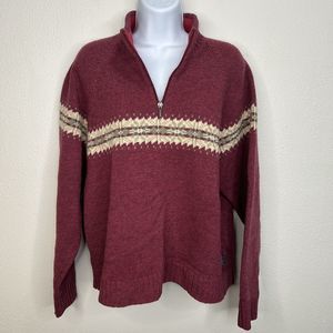 Woolrich 1/4 Zip Sweater Fair Isle Pure Lambs Wool Womens Large Mulberry